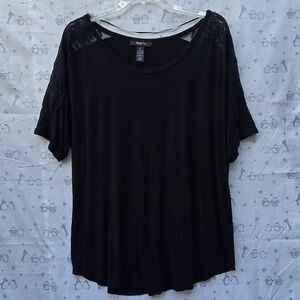 Style & Co Black 3/4 sleeve blouse with lace/crochet detailing on the shoulders